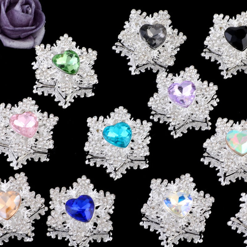 Wholesale Alloy Snowflake Beads Double-sided Heart-shaped Zircon Straight Hole Beads DIY Mobile Phone Chain Beads